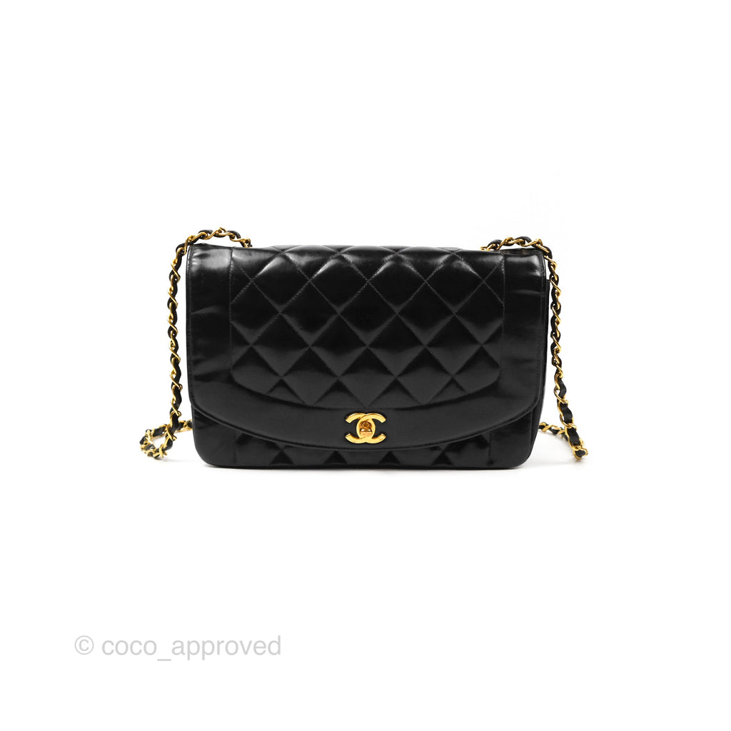 Chanel Vintage Quilted Medium Classic Diana Flap Bag Black 24K Gold Hardware