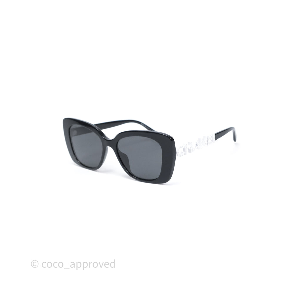 Chanel Acetate Strass Square Polarized Sunglasses Black/ White