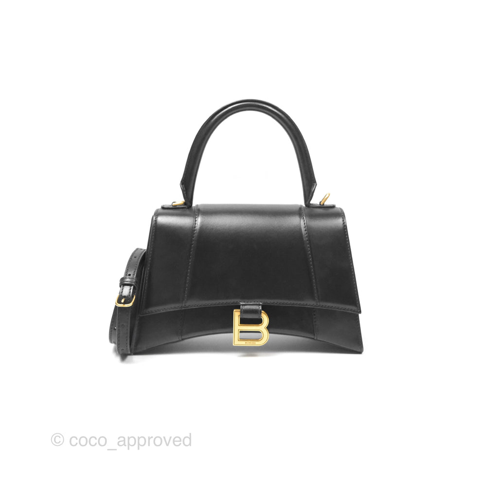 Balenciaga Small Hourglass Top Handle Bag Black Calfskin