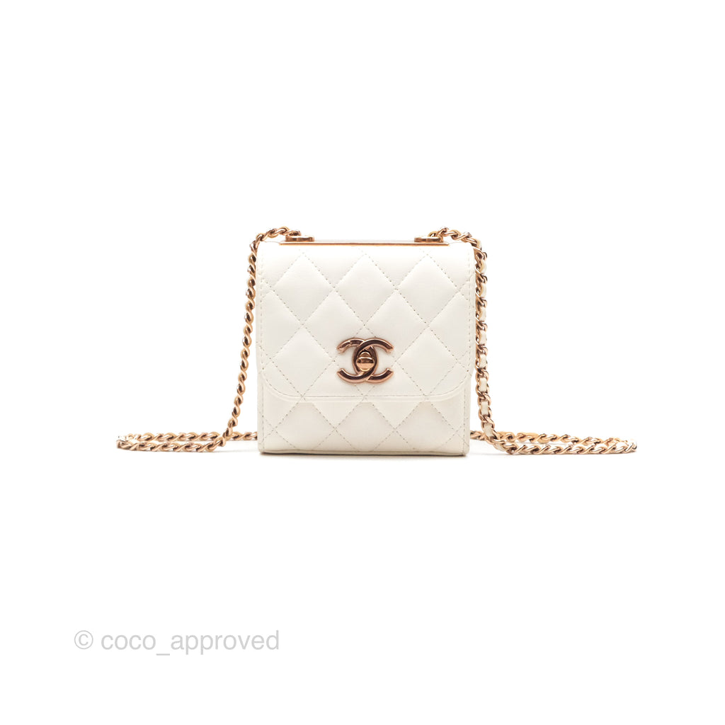 Chanel Mini Quilted Trendy CC Clutch With Chain White Lambskin Rose Go Coco Approved Studio