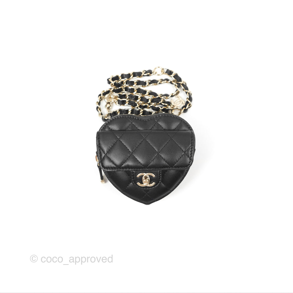 Chanel Mini Heart Belt Bag Black Lambskin Gold Hardware 22S