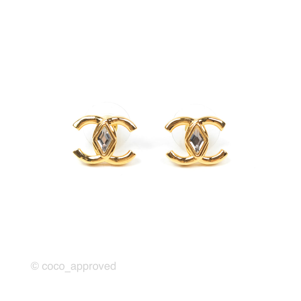 Chanel Crystal CC Earrings Gold Tone 23C