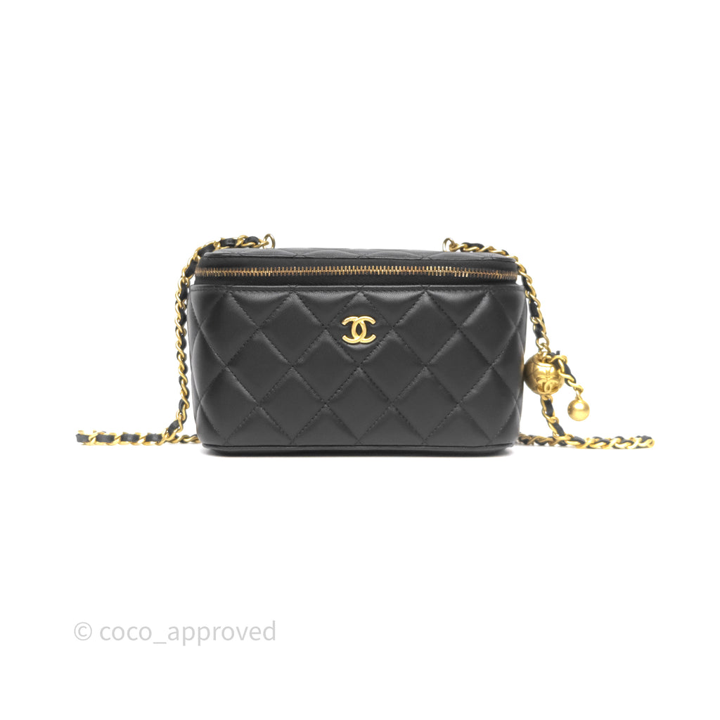 Chanel Vanity With Pearl Crush Chain Black Lambskin Aged Gold Hardware
