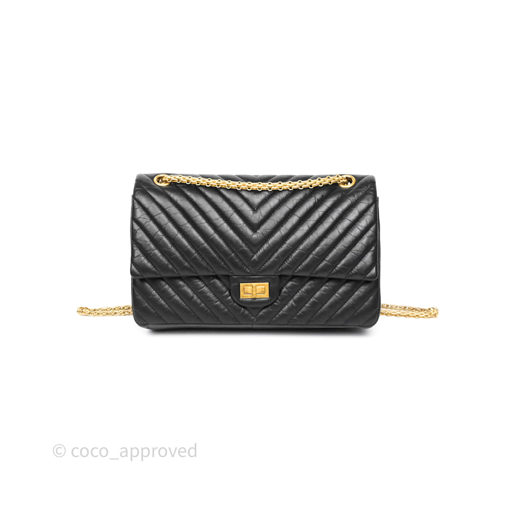 Chanel Reissue 226 Chevron Black Aged Calfskin Aged Gold Hardware