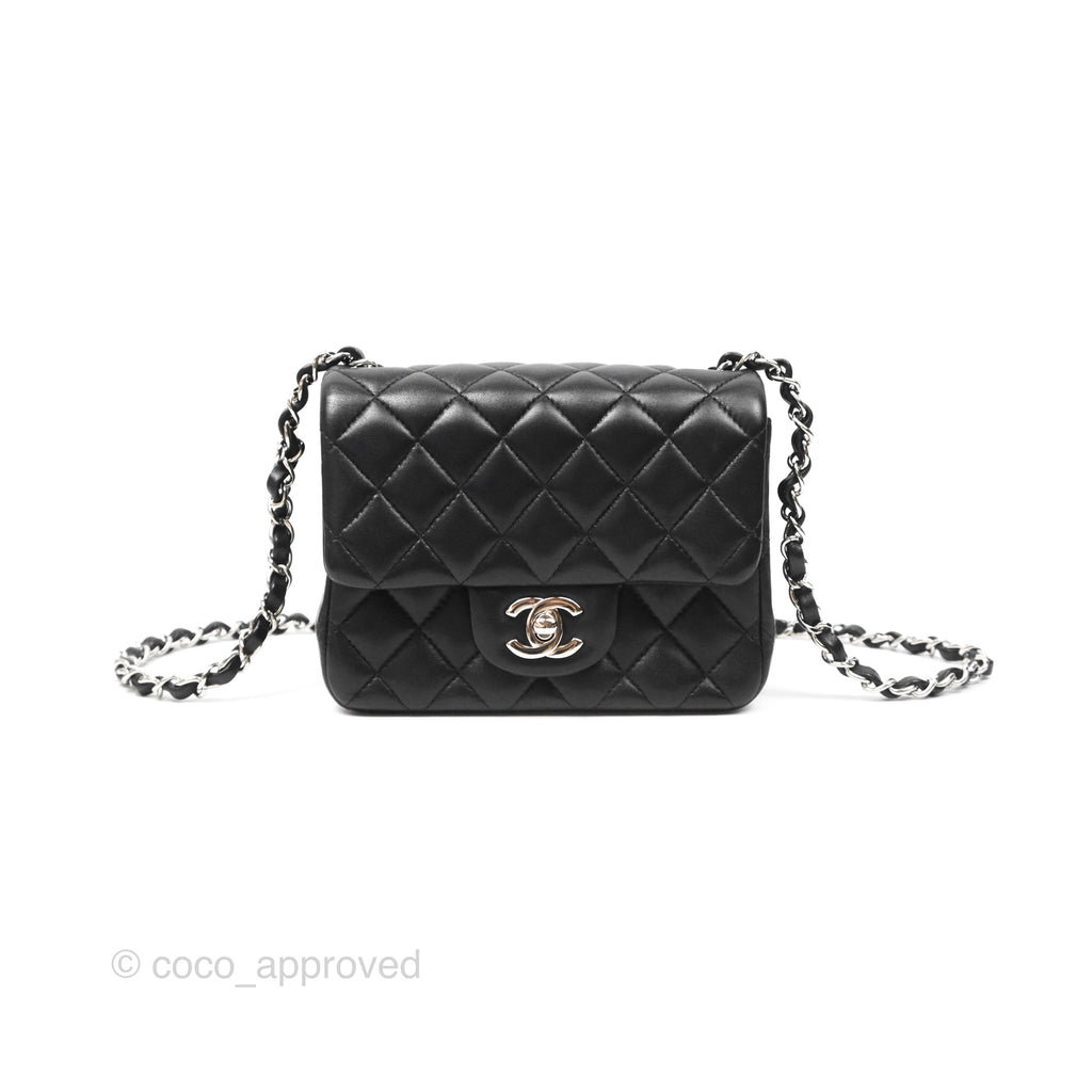 Chanel Mini Square Flap Quilted Black Lambskin Silver Hardware