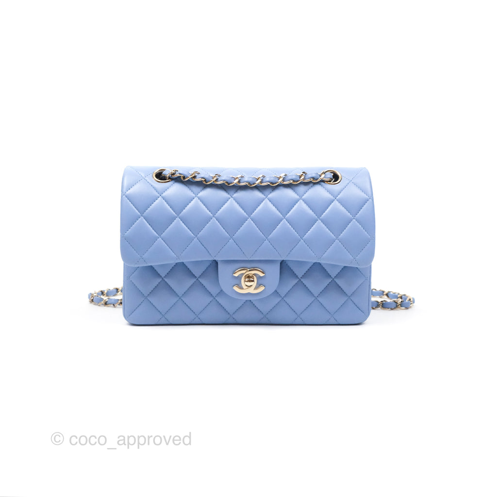 Chanel Small Classic Quilted Flap Sky Blue Lambskin Gold Hardware