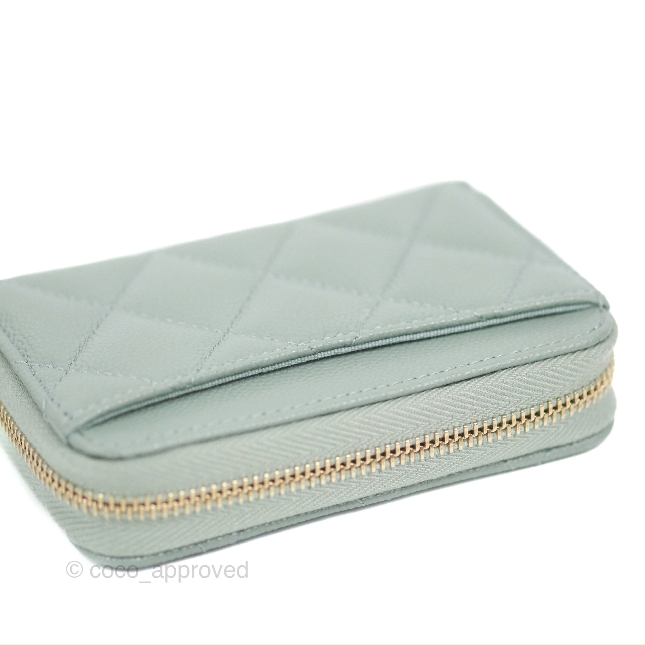 Chanel Classic Quilted Zipped Coin Purse Tiffany Green Caviar Gold