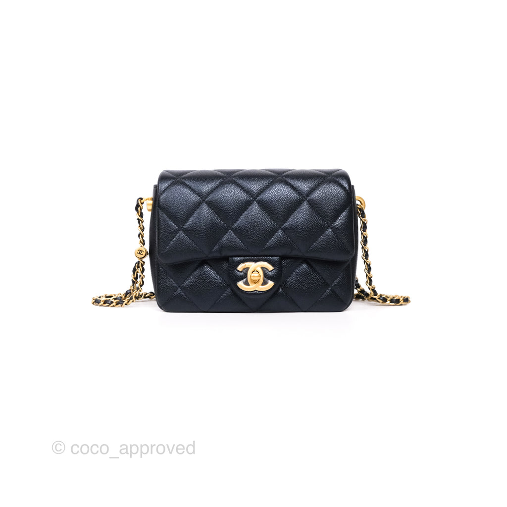 Chanel My Perfect Mini Flap Quilted Iridescent Navy Caviar Aged Gold Hardware