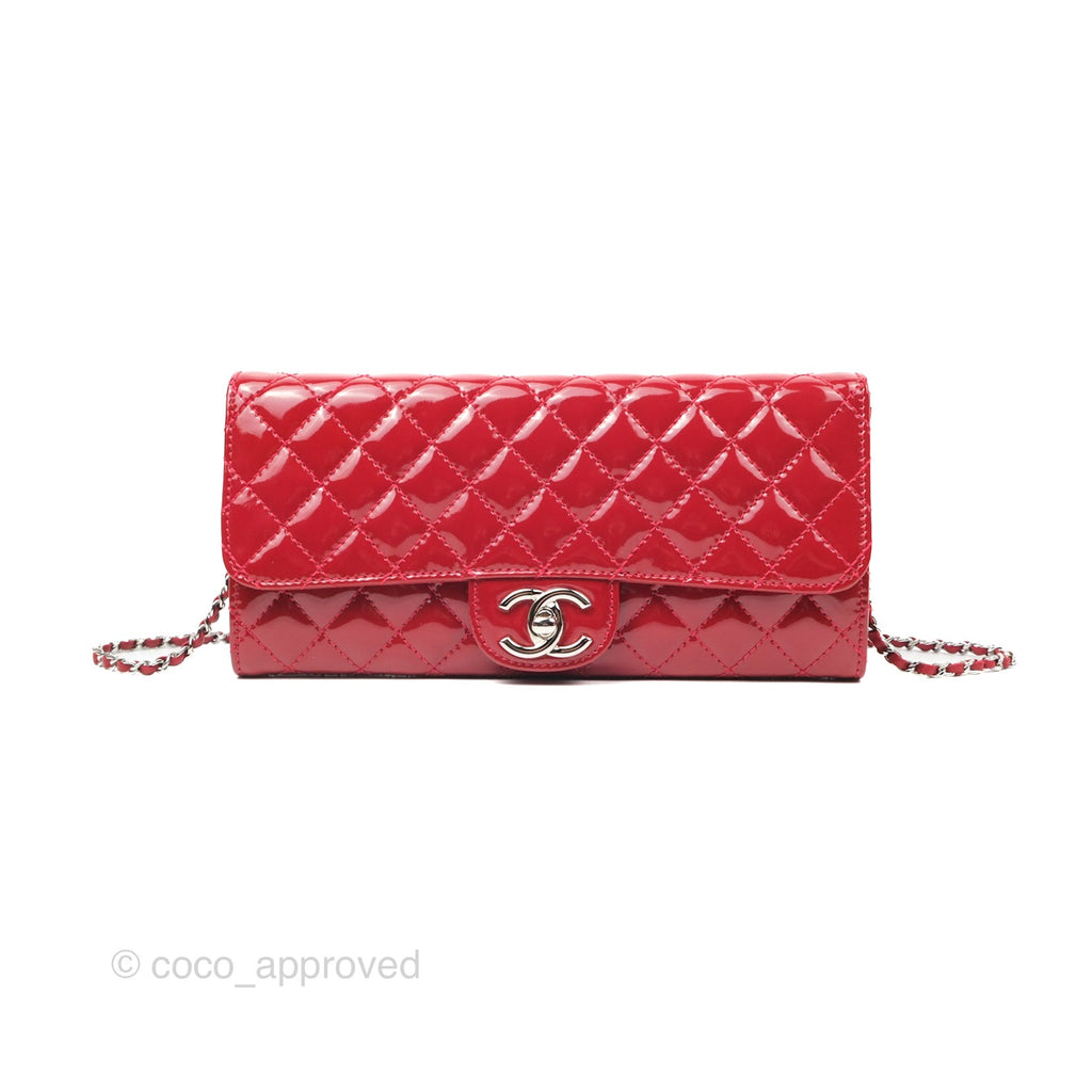 Chanel Brilliant East West Flap Clutch with Chain Red Patent Silver Hardware