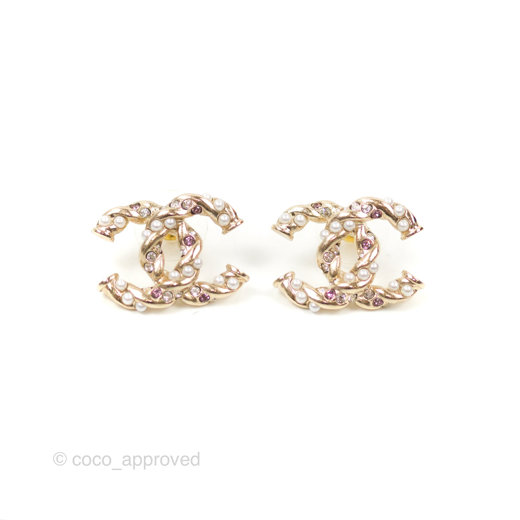Chanel CC Pearl Crystal Twist Earrings Gold Tone 23B – Coco Approved Studio