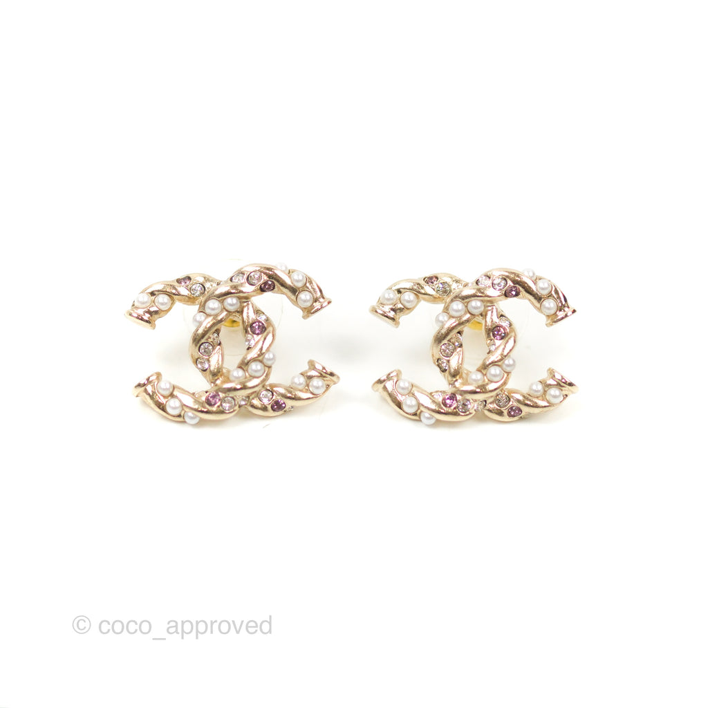 Chanel CC Crystal Earrings Gold Tone 22K – Coco Approved Studio