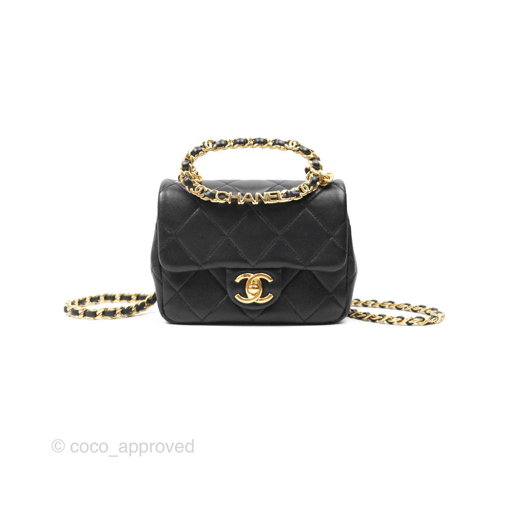 Chanel Mini Top Handle Flap Black Lambskin Aged Gold Hardware 23C