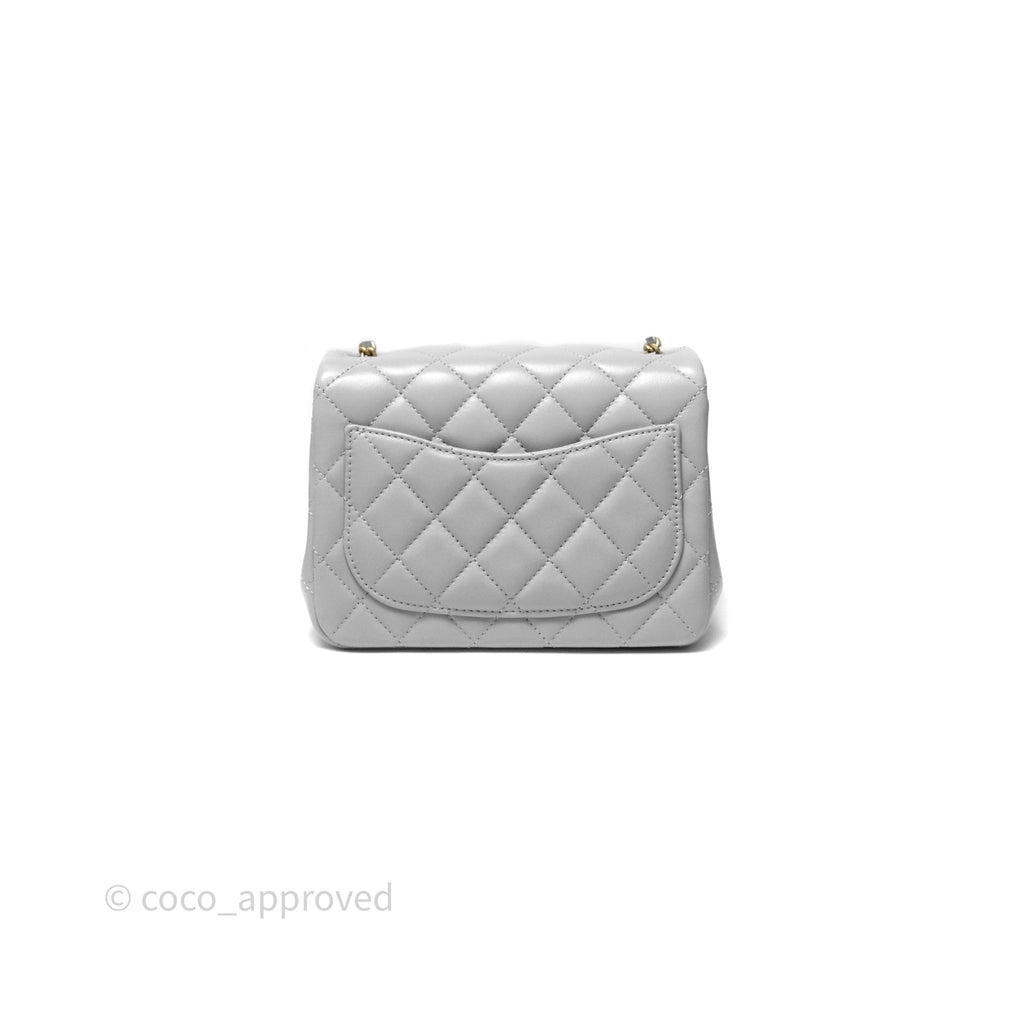 Chanel Mini Square Pearl Crush Quilted Grey Lambskin Aged Gold Hardware