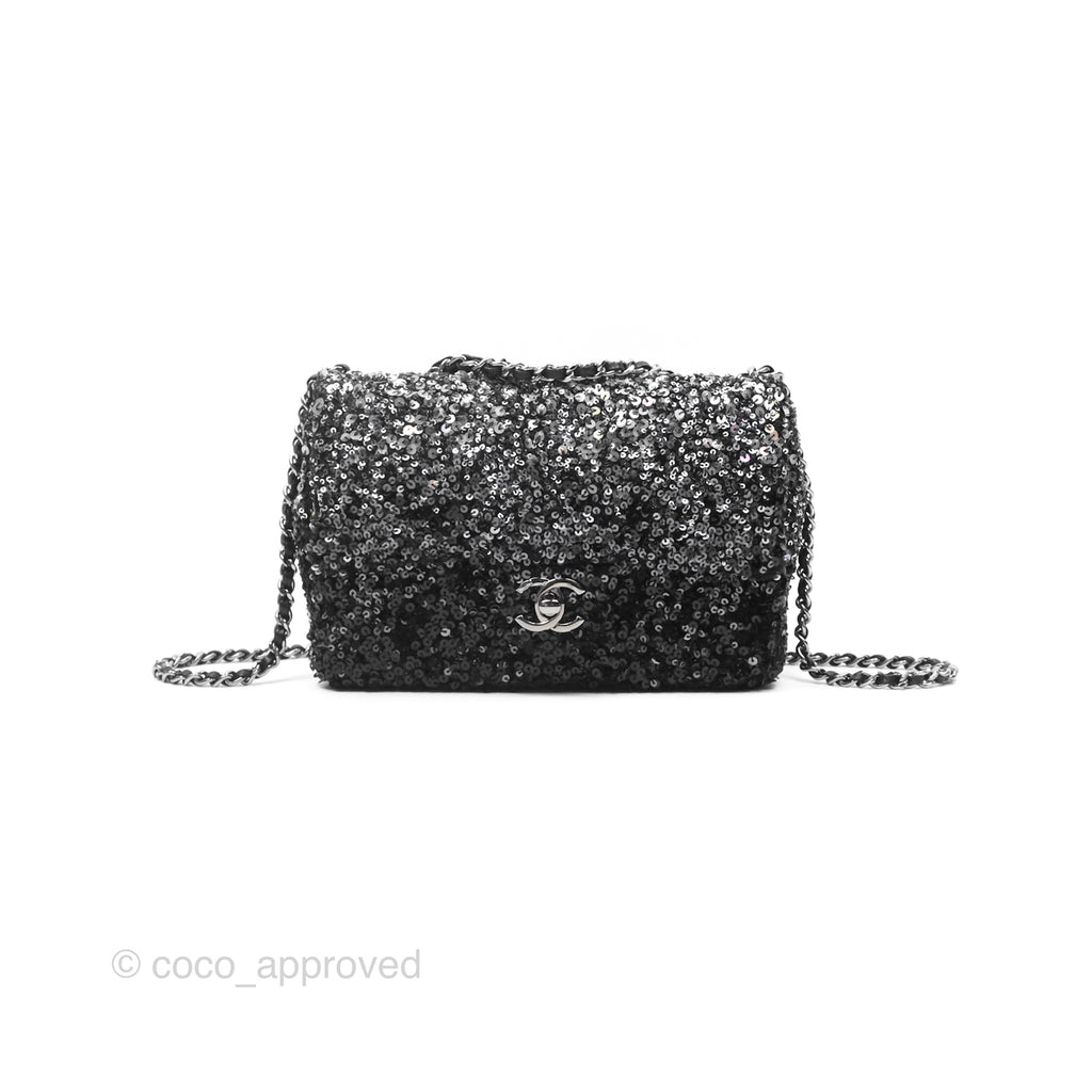 Chanel Flap Bag Sequin Black Silver Hardware 23S