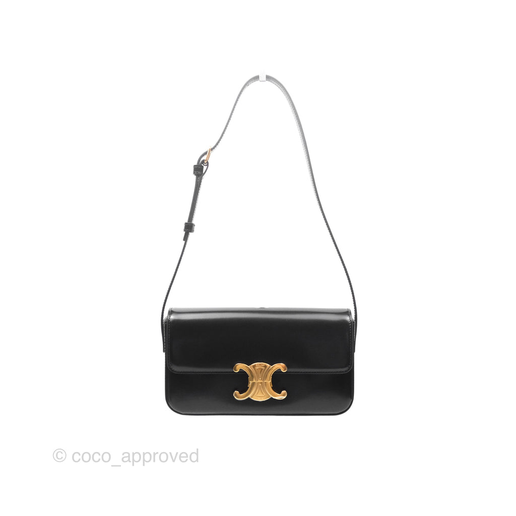 Celine Triomphe Shoulder Bag Black Calfskin