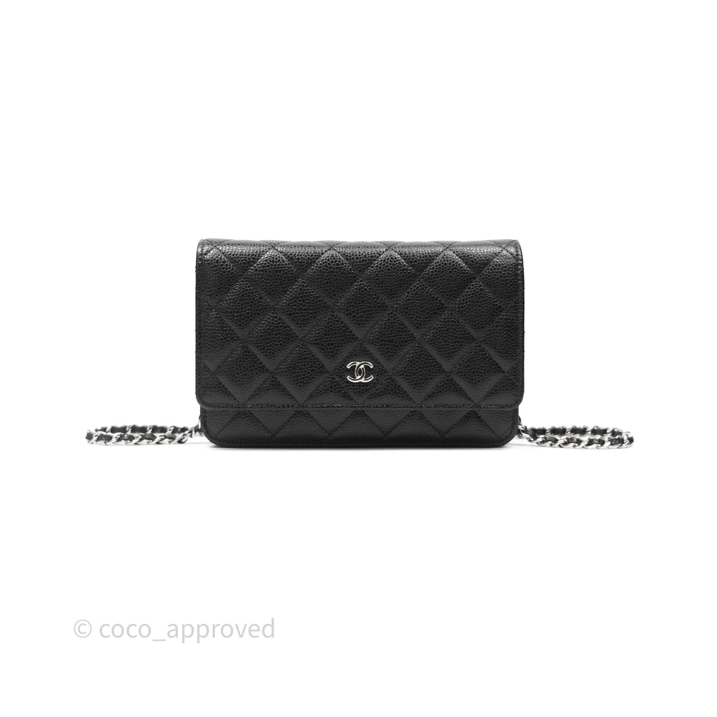 Chanel Quilted Classic Wallet on Chain WOC Black Caviar Silver Hardware