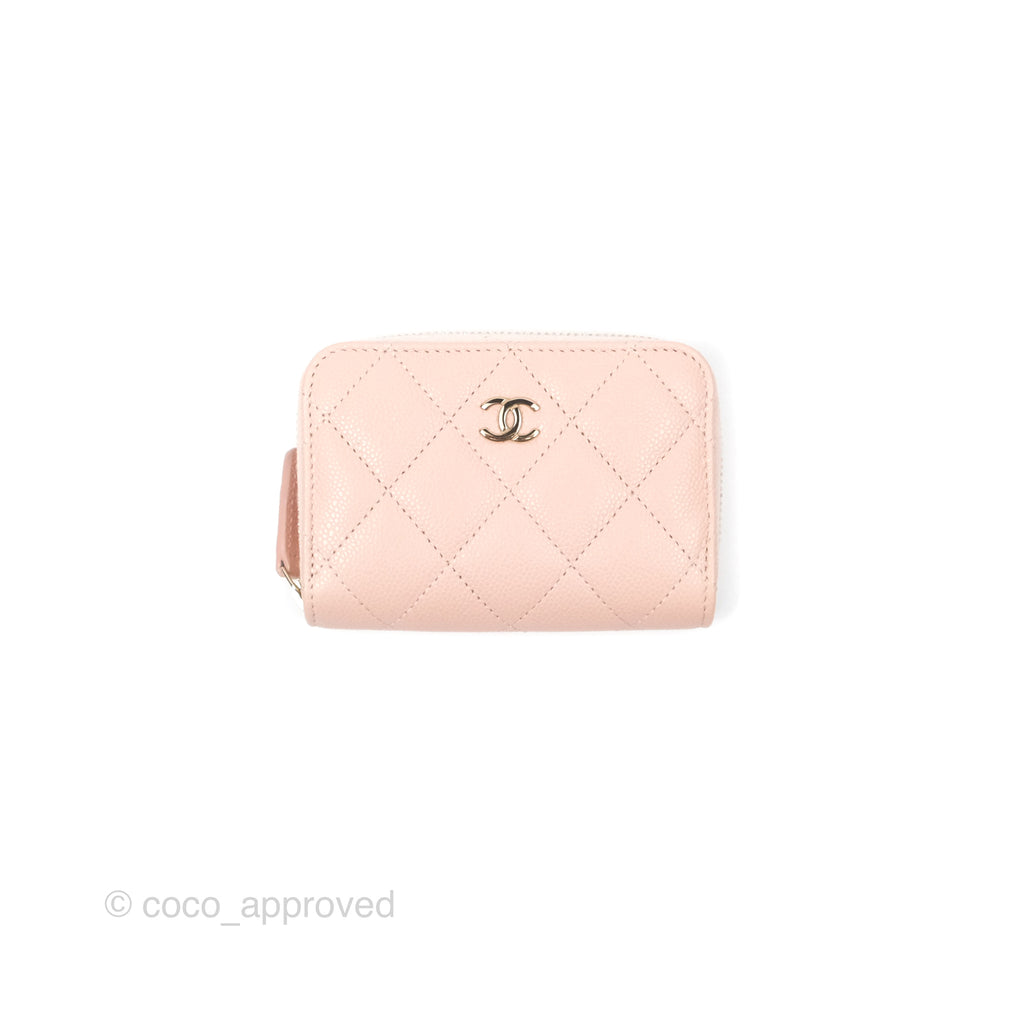 Chanel Classic Zipped Coin Purse Pink Caviar Gold Hardware