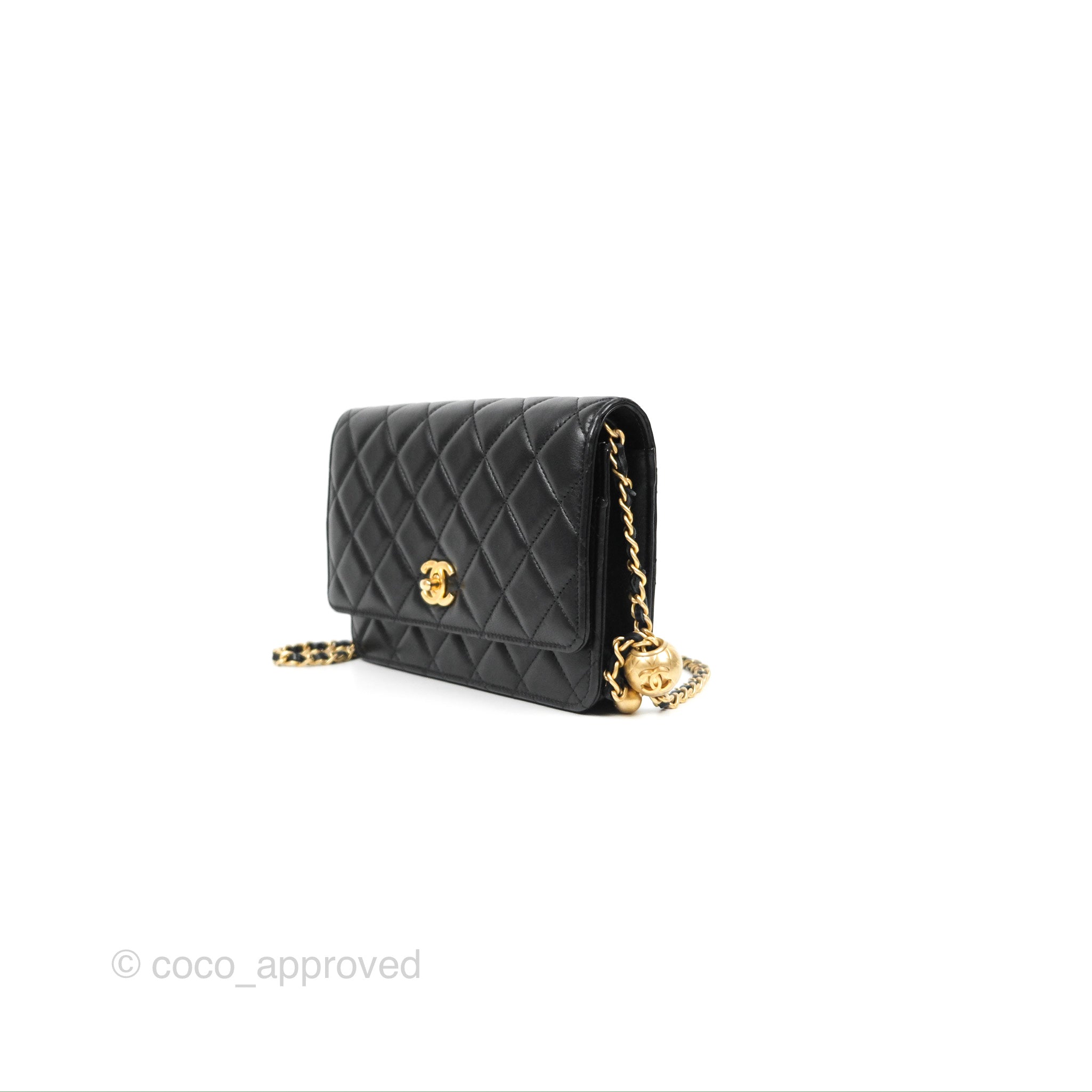 chanel pearl wallet on chain black
