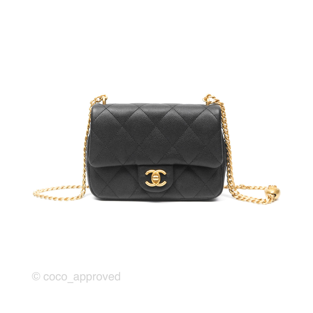 Chanel Mini Flap Bag Heart Adjustable Chain Black Caviar Aged Gold Hardware