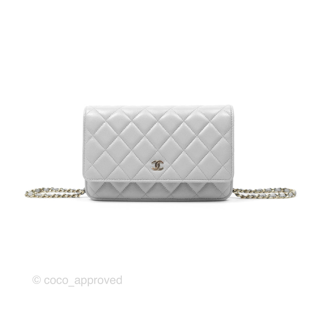 Chanel Quilted Classic Wallet on Chain WOC Grey Caviar Gold Hardware