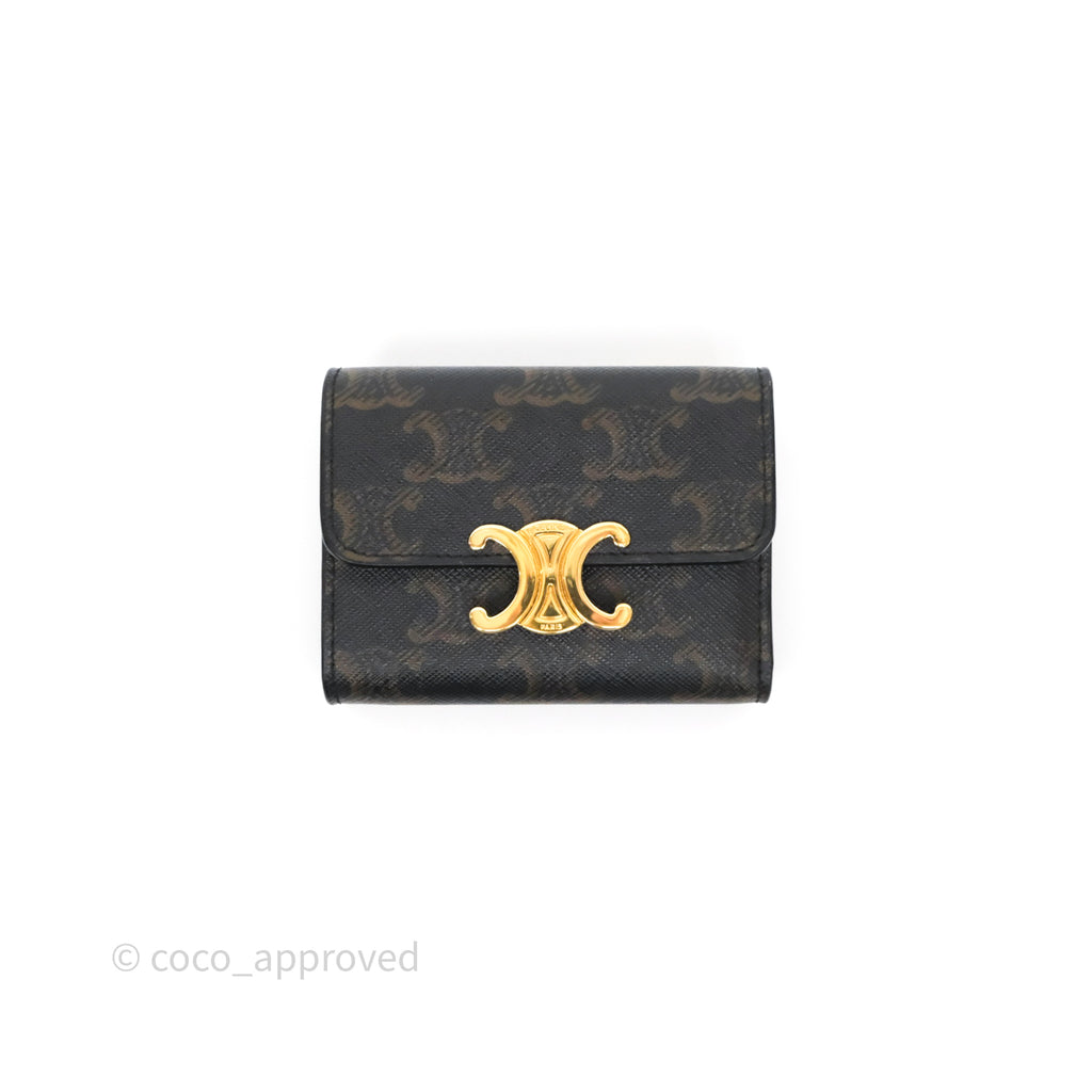 Celine Compact Wallet with Coin Triomphe Canvas Tan