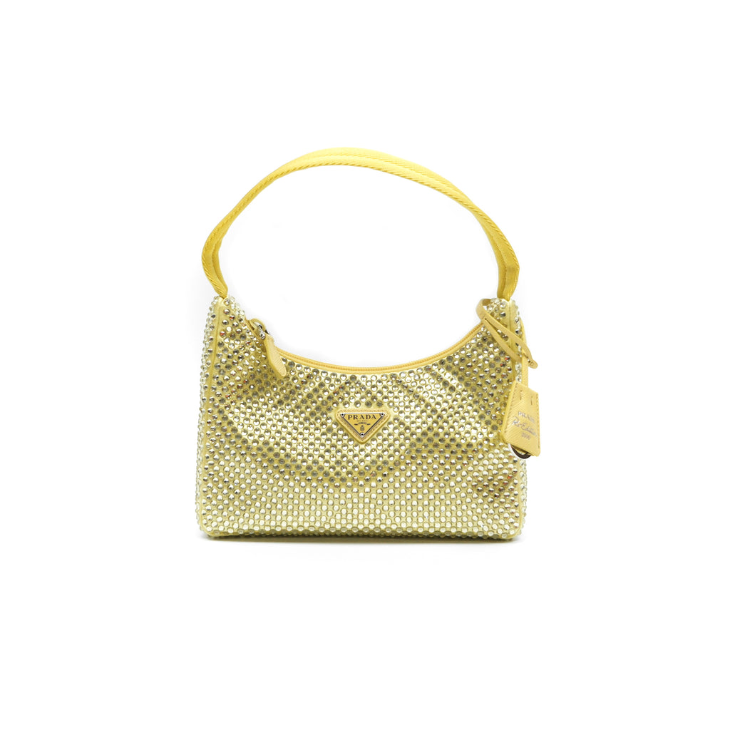 Prada Re-Edition 2000 Nylon Mini Bag Yellow Crystal Embellished