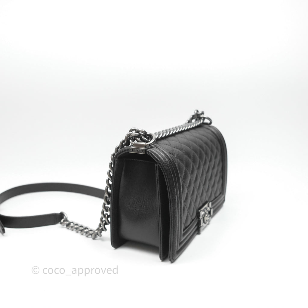 Chanel Medium Boy Quilted Black Caviar Ruthenium Hardware