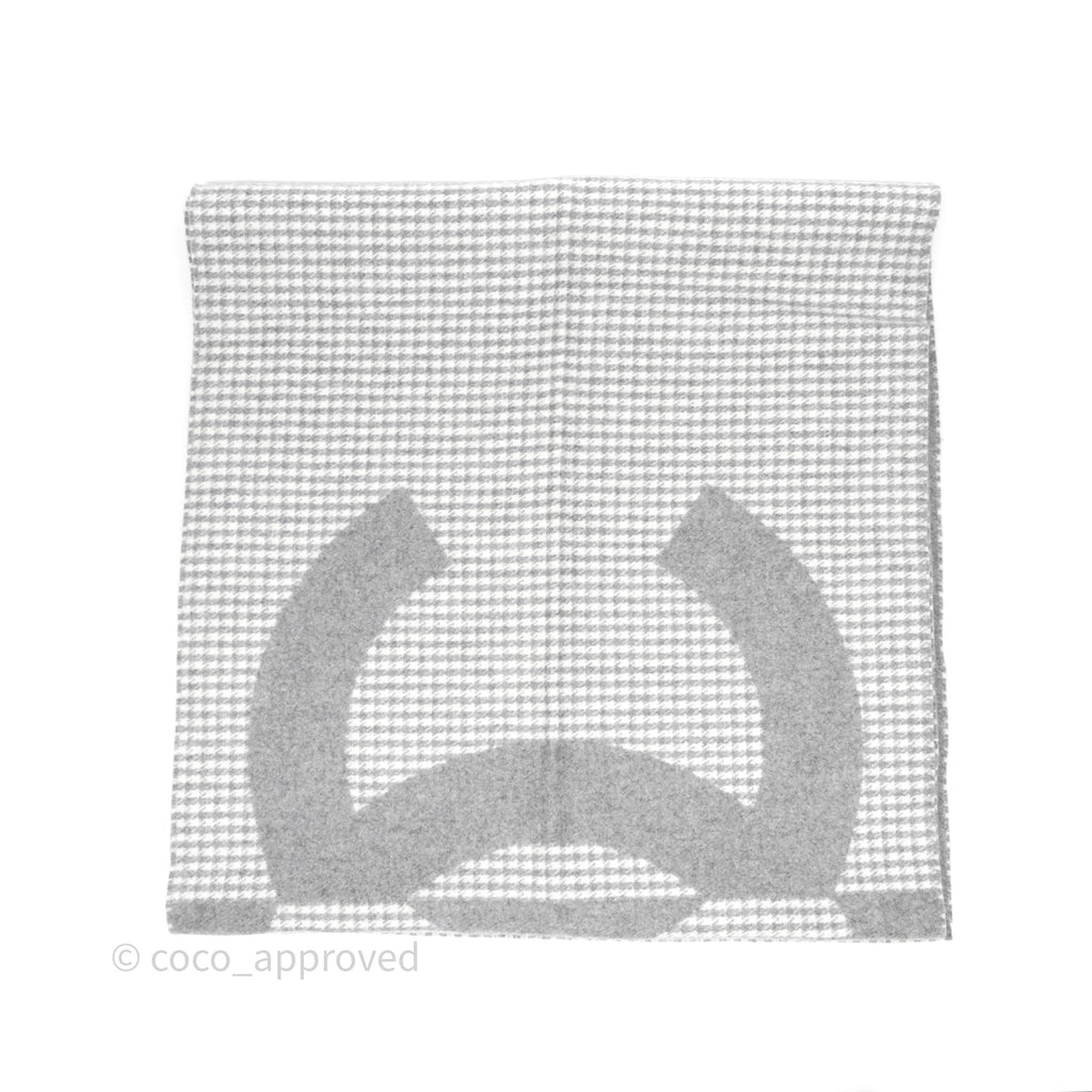 Chanel CC Reversible Cashmere Scarf Grey/ White 23B
