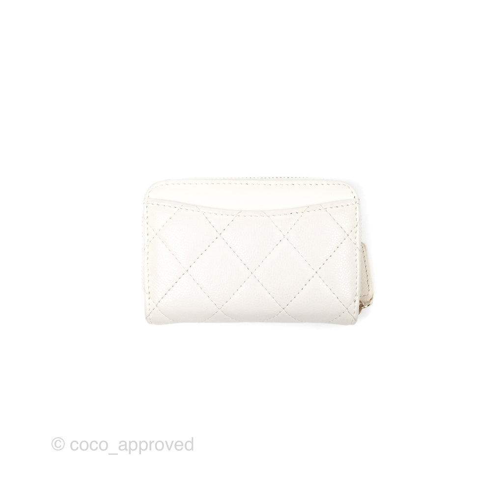 Chanel Classic Zipped Coin Purse White Caviar Gold Hardware