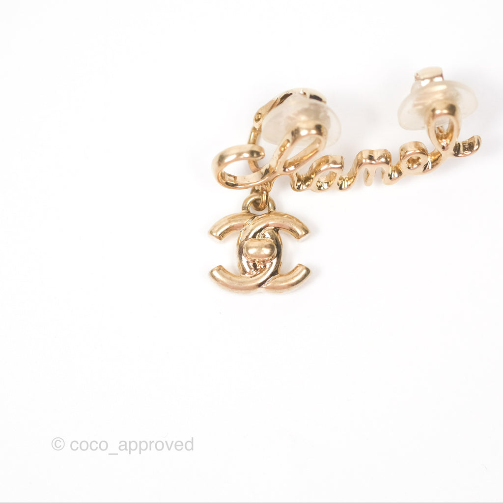 Chanel Logo CC Turnlock Ear Clips Gold Tone 22V 