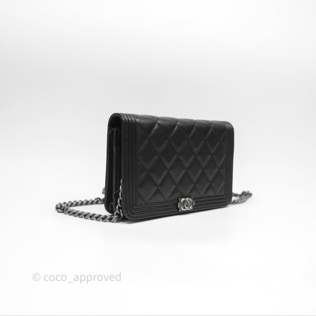 Chanel Quilted Boy Wallet on Chain WOC Black Caviar Ruthenium Hardware