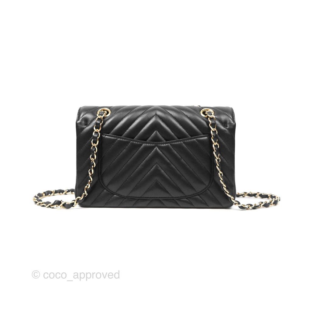 Chanel Small Classic Chevron Flap Black Lambskin Gold Hardware