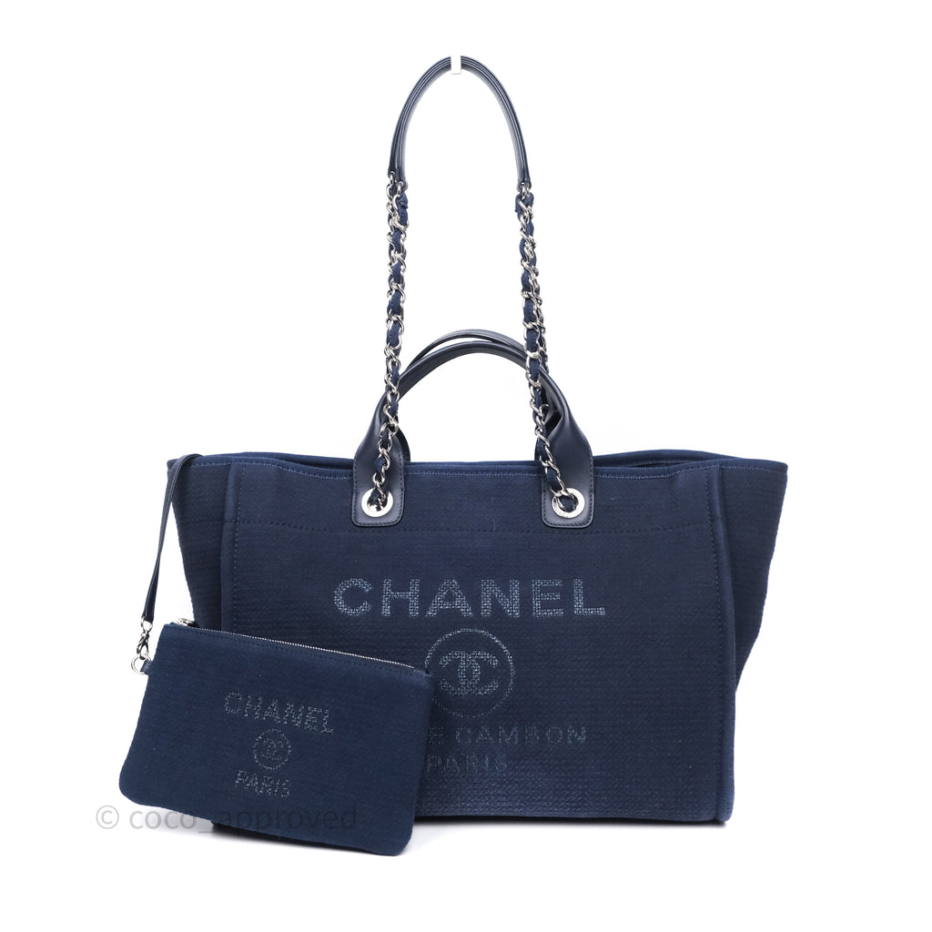 Chanel Large Deauville Navy Canvas Silver Hardware