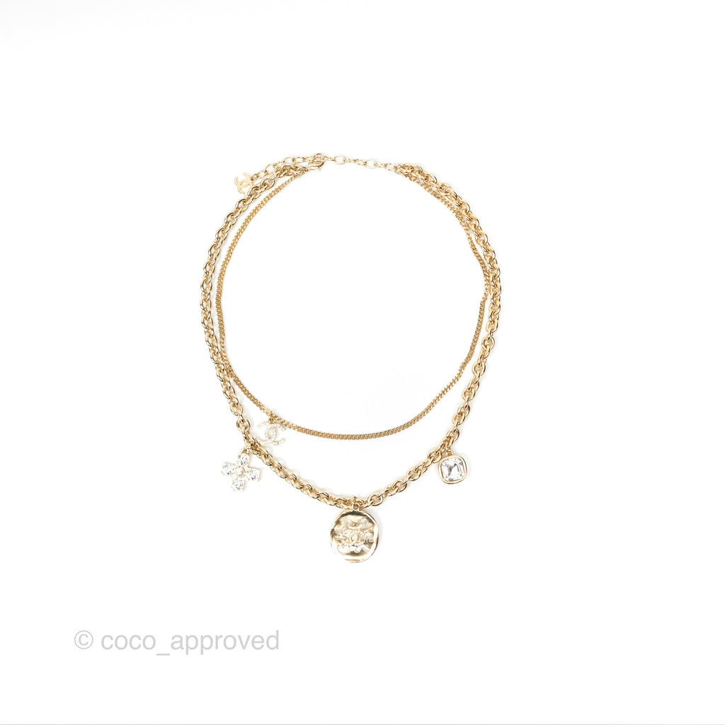 Chanel Charms CC Necklace Gold Tone 21K