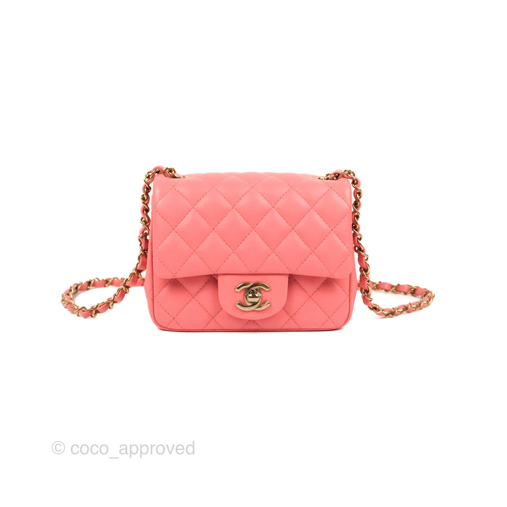 Chanel Quilted Mini Square Flap Pink Lambskin Gold Hardware