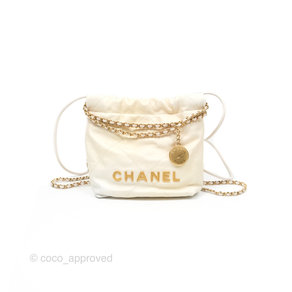 Chanel 22 Mini Bag Iridescent Light Pearly Calfskin Aged Gold Hardware