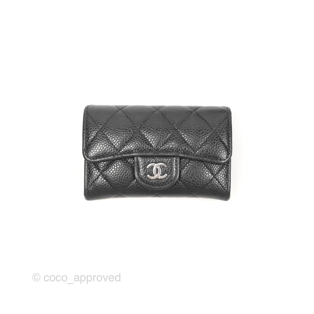 Chanel Quilted Flap Card Holder Black Caviar Silver Hardware