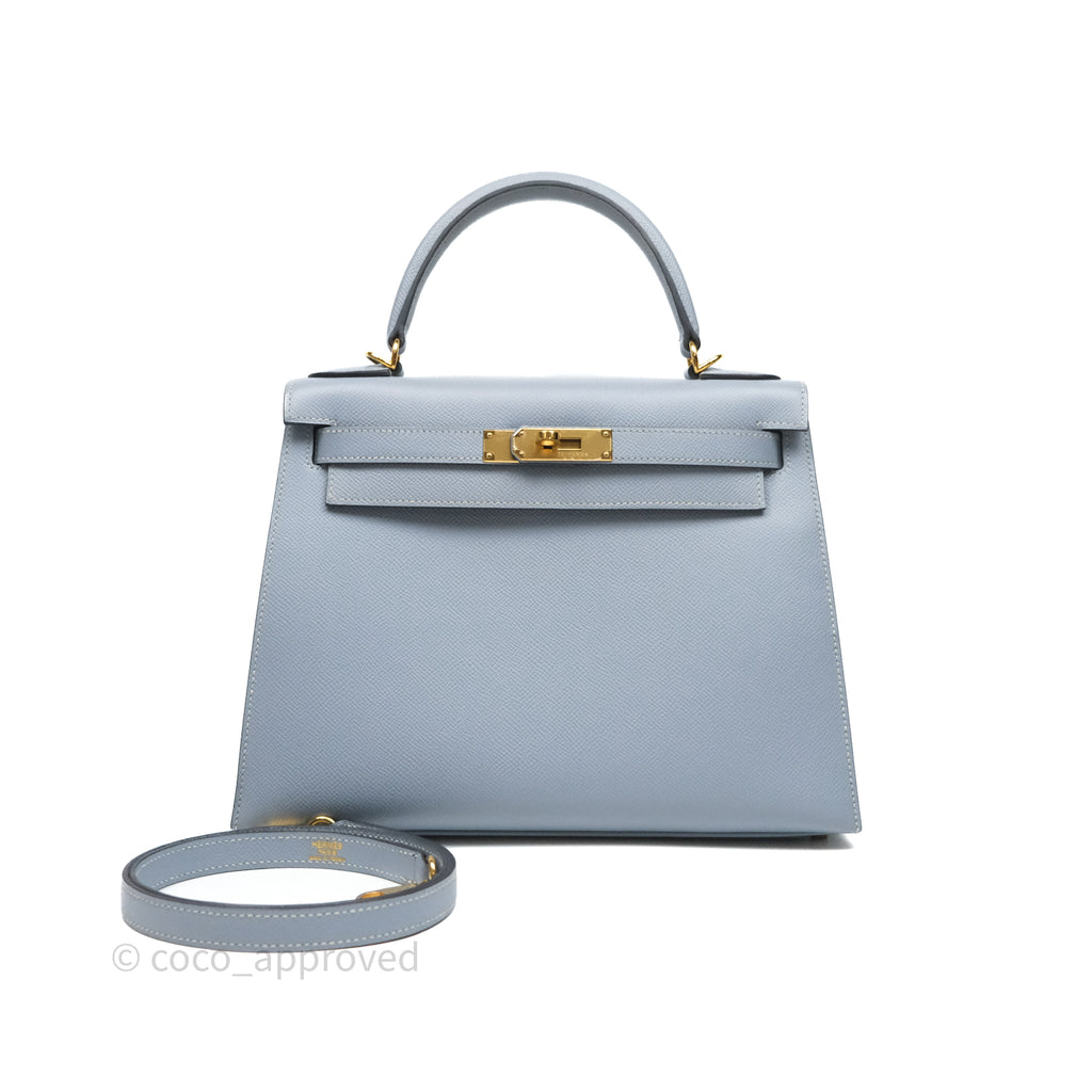 Hermès Kelly II 28 Sellier Bleu Lin J7 Epsom Gold Hardware