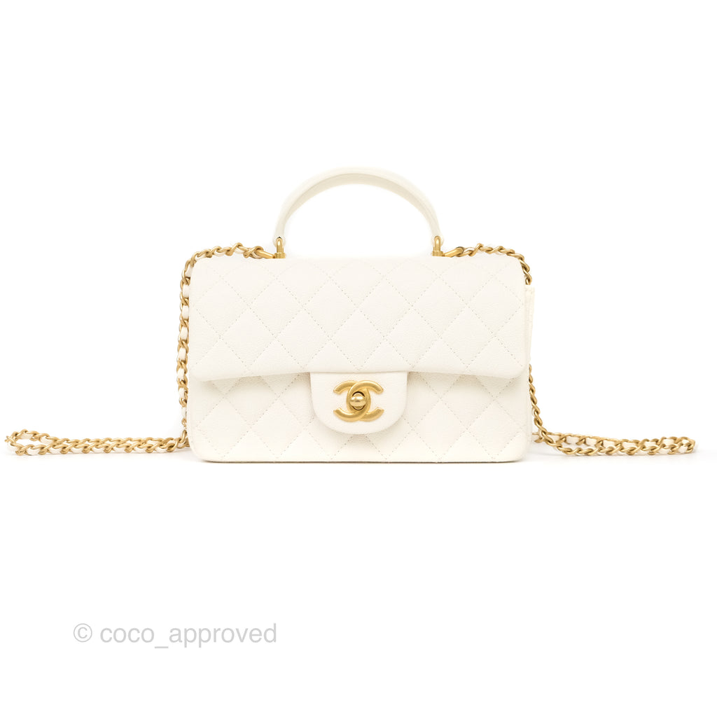 Chanel Top Handle Mini Rectangular Flap Bag Ivory Caviar Gold Hardware