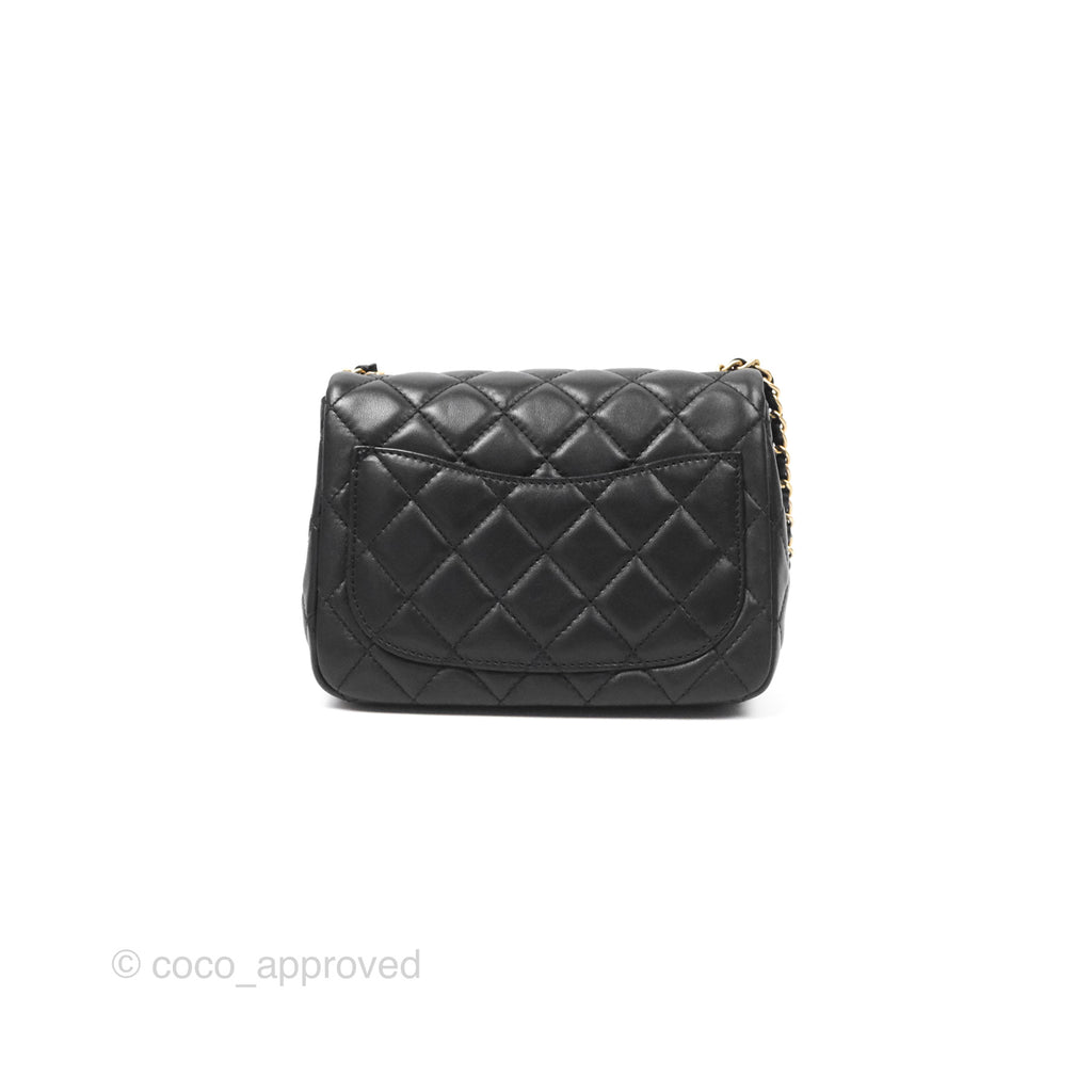 Chanel Pearl Crush Mini Square Quilted Black Lambskin Aged Gold Hardware