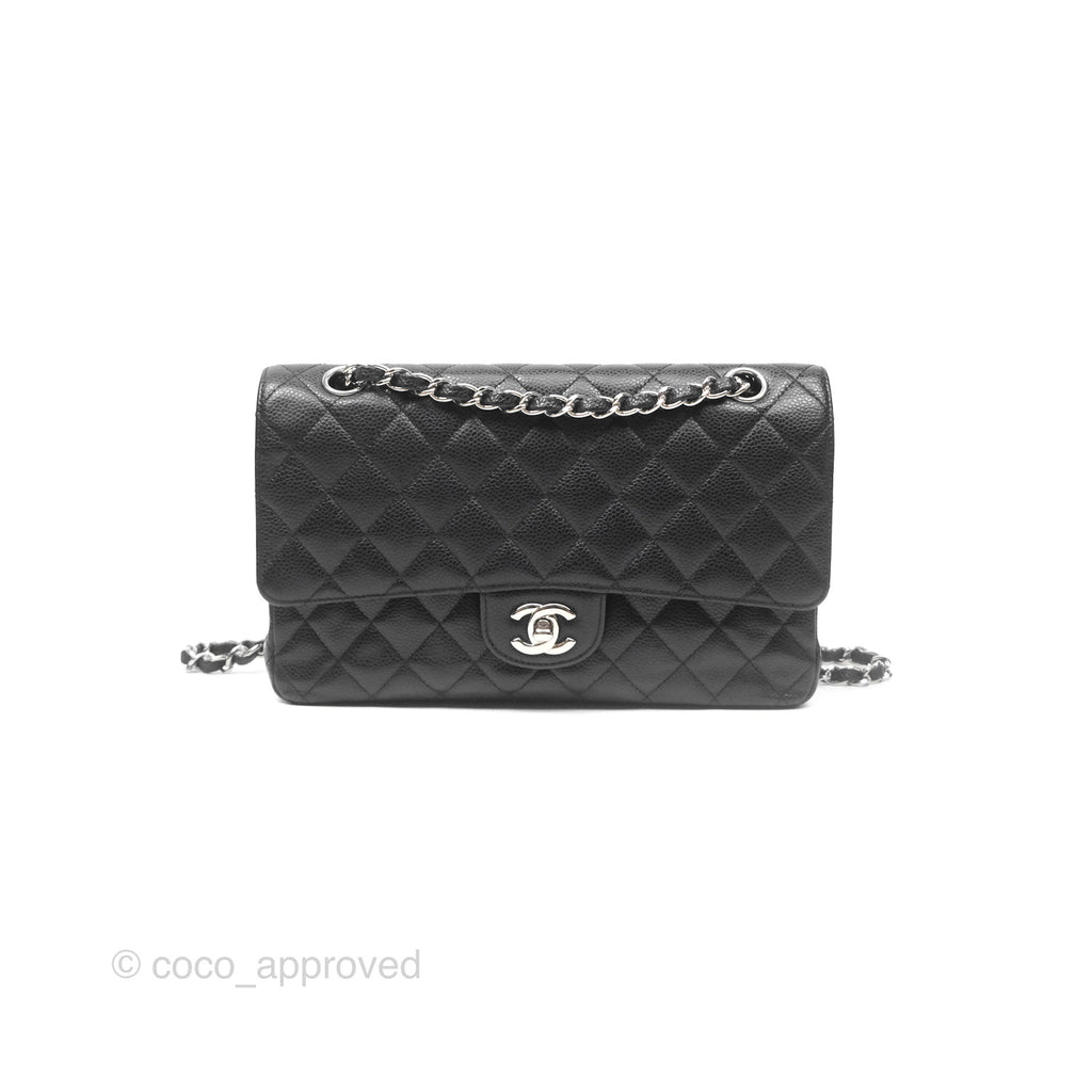 Chanel Classic M/L Medium Flap Quilted Black Caviar Silver Hardware