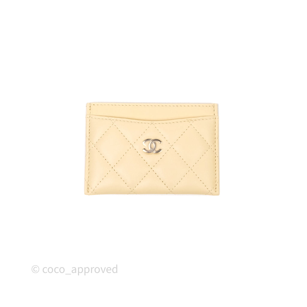 Chanel Classic Flat Card Holder Yellow Lambskin Gold Hardware
