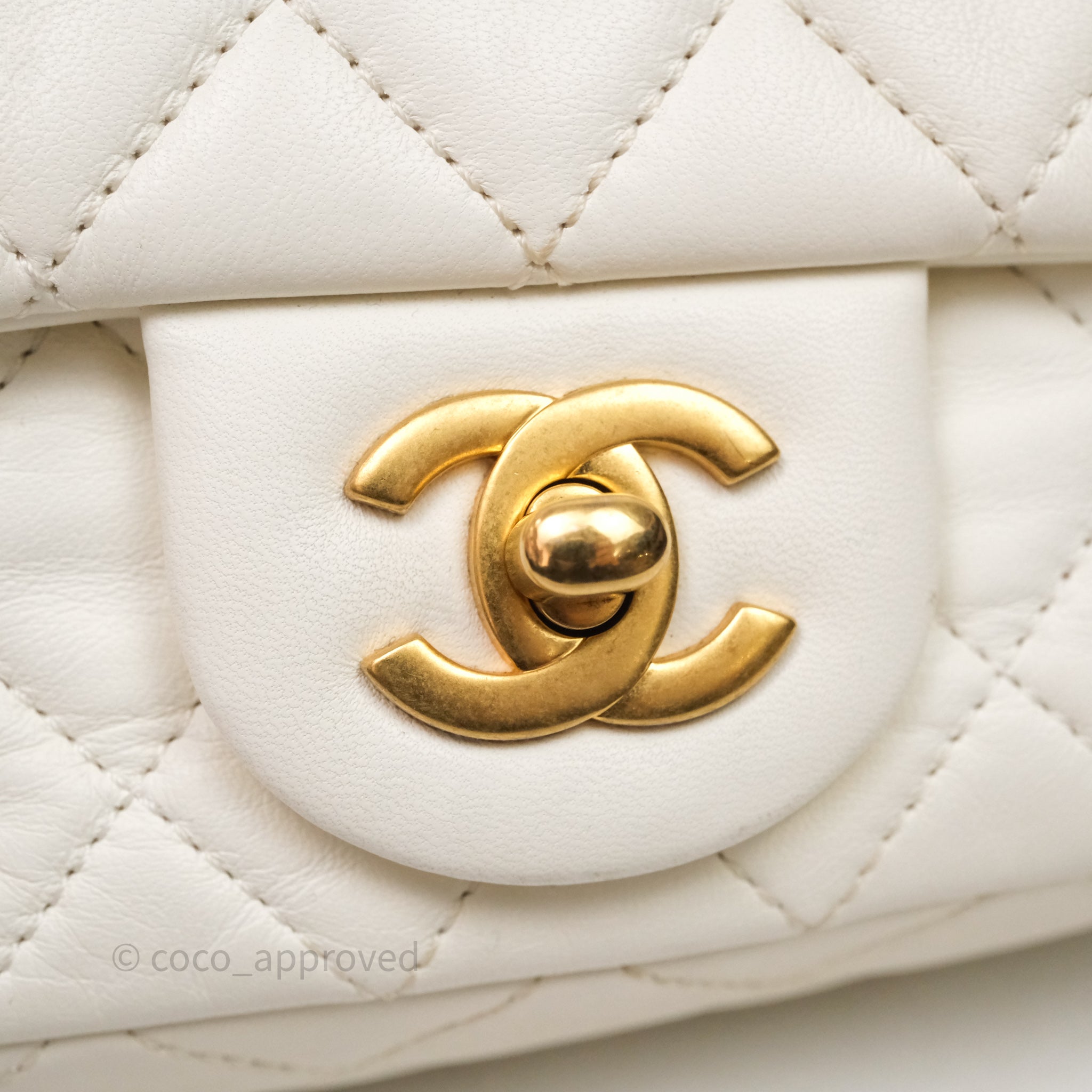 Chanel Mini Rectangular Pearl Crush White Lambskin Aged Gold