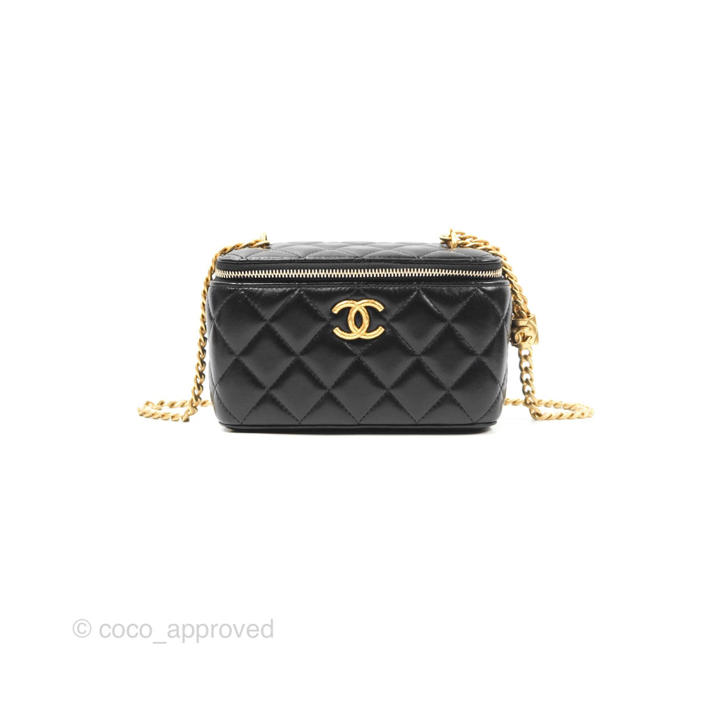 Chanel Vanity with Adjustable Chain Black Lambskin Aged Gold Hardware