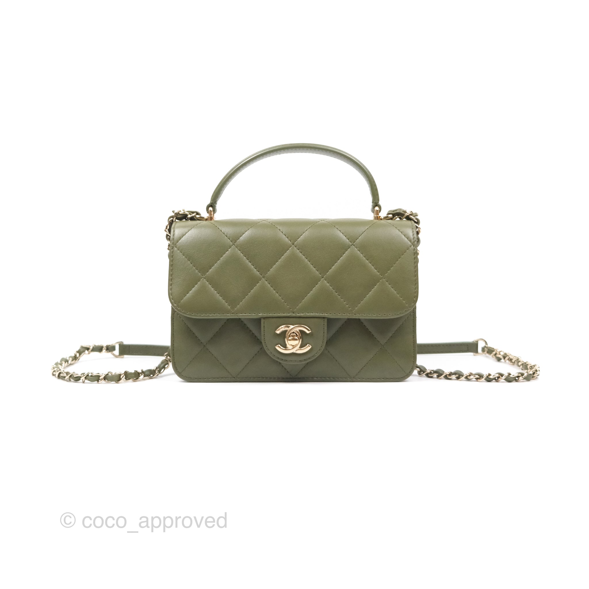 Chanel Small Coco Lady Quilted Flap Bag With Top Handle Olive