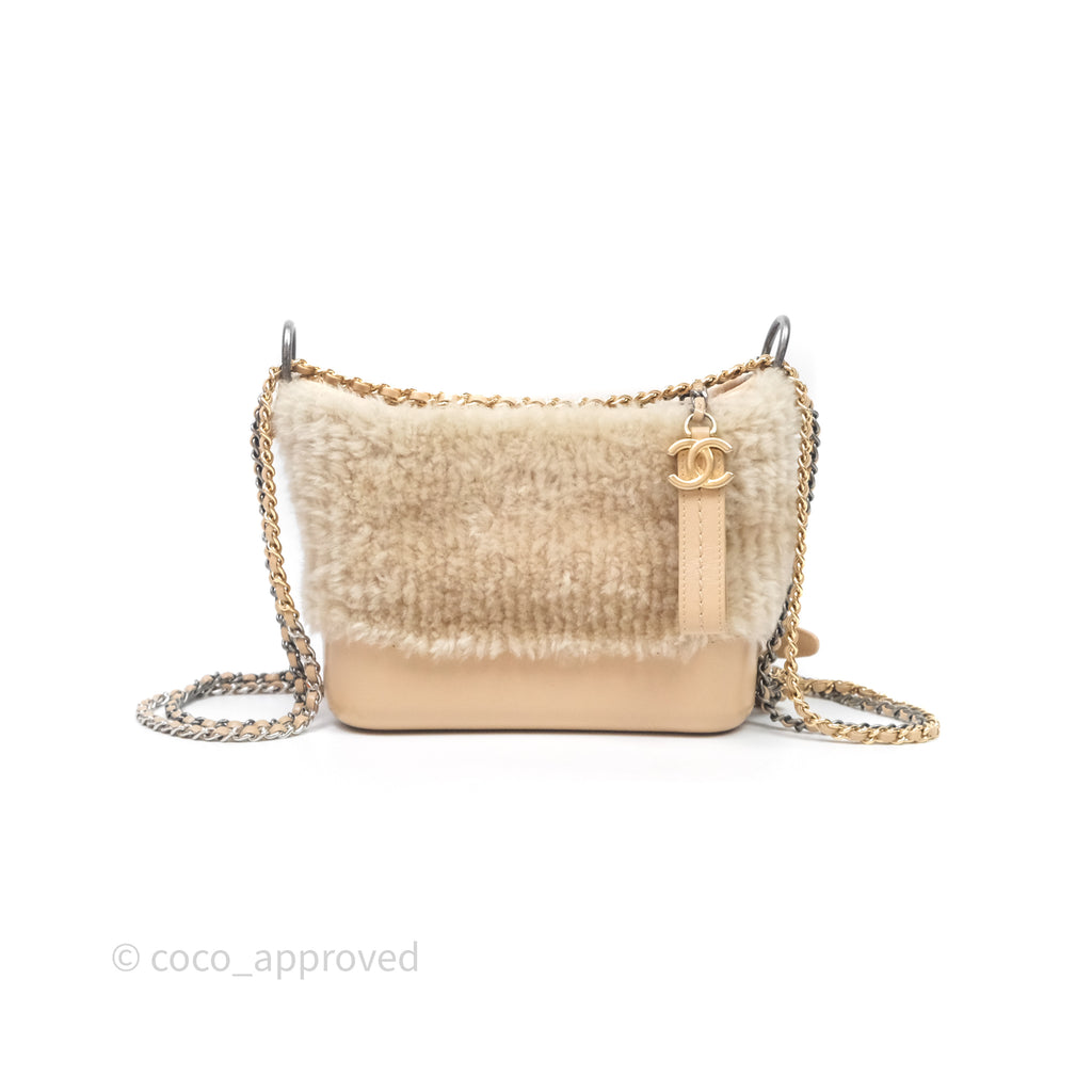 Chanel Small Gabrielle Hobo Shearling Beige Mixed Hardware