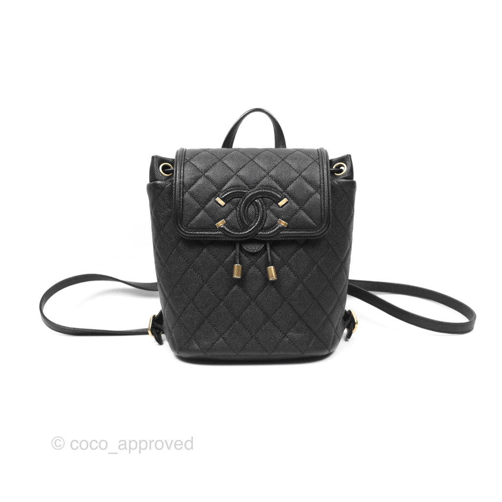 Chanel Small Quilted Filigree Backpack Black Caviar Aged Gold Hardware