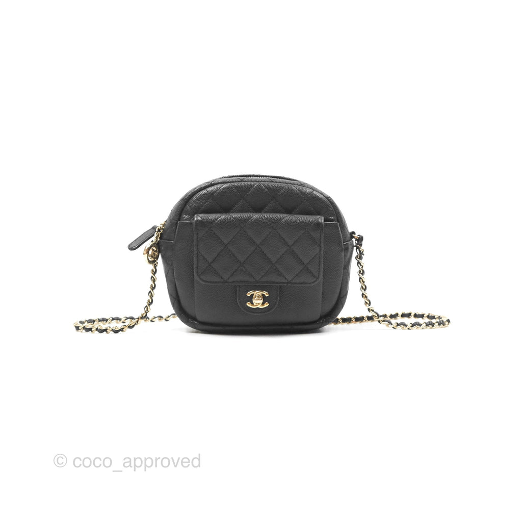 Chanel Round Clutch with Chain Black Caviar Gold Hardware