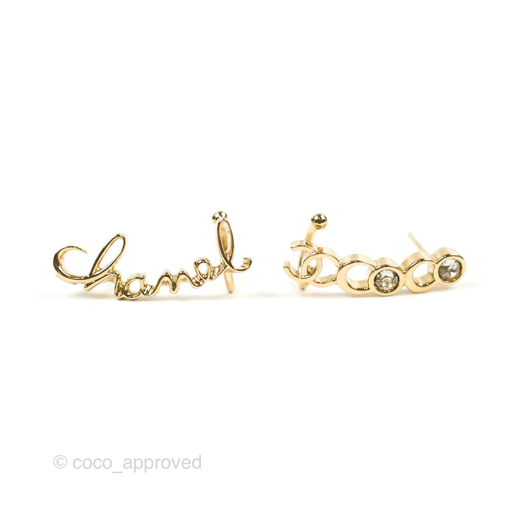 Chanel CC Coco Crystal Earrings Ear Cuff Gold Tone 22P
