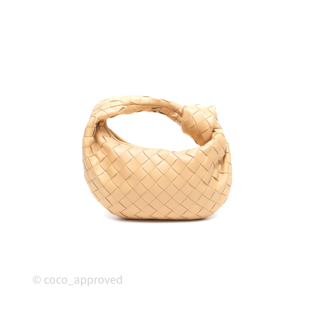 Bottega Veneta Mini Jodie Clutch Bag Intrecciato Almond Lambskin Gold Hardware